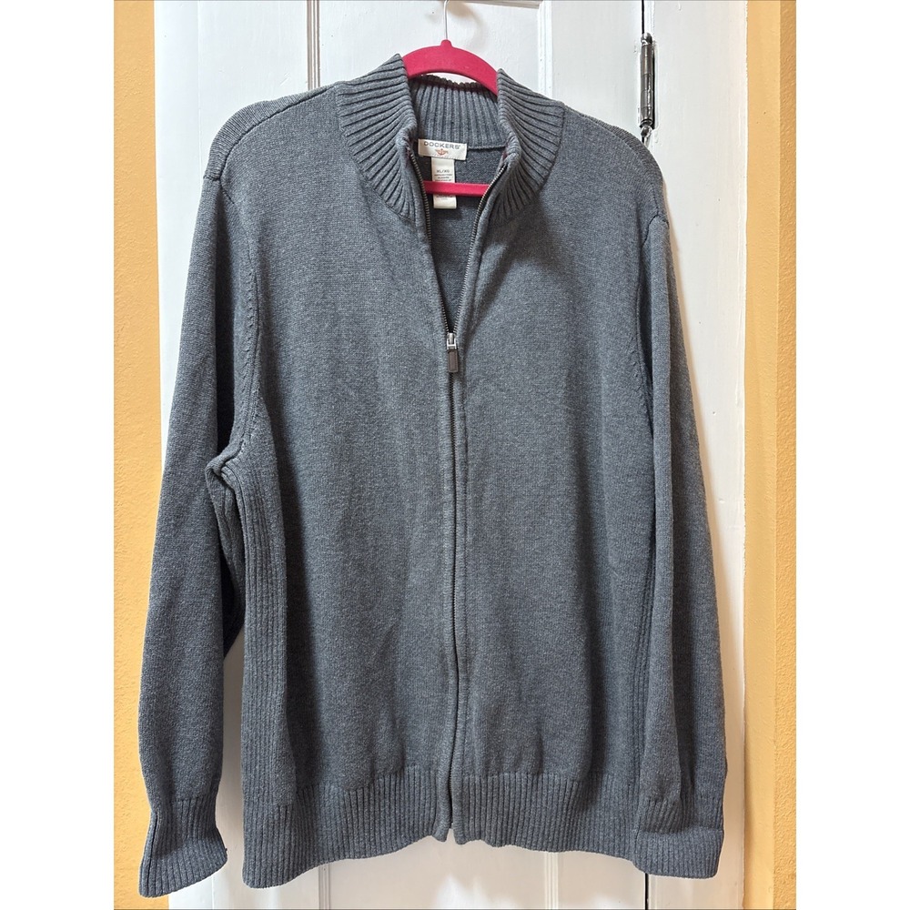 Dockers Gray Full Zip Up Sweater Jacket Men's XL Mr. Rogers Vibe